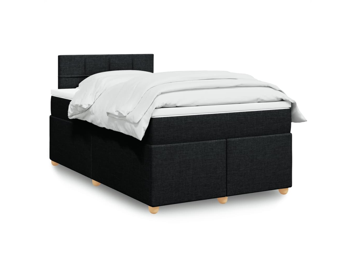 Cama Box Spring Con Colchón Tela Negro 120x200 Cm