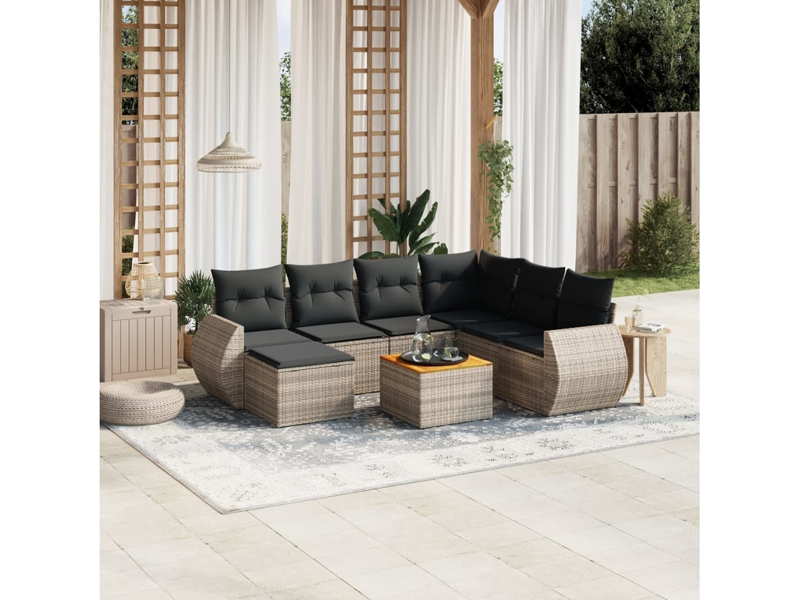 Conjunto de sofá de jardín de 8 piezas con cojines, ratán gris, DKD Home Decor