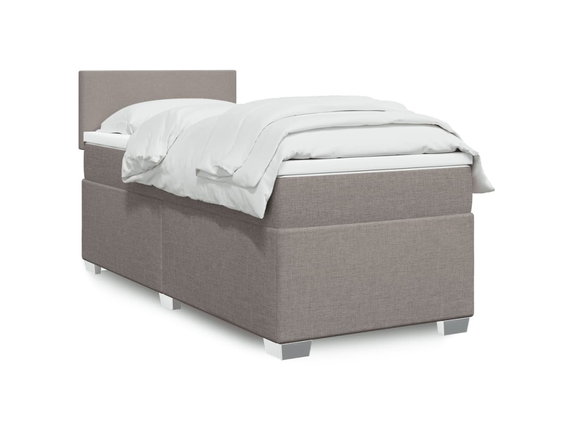 Cama Box Spring Con Colchón Tela Gris Taupe 90x190 Cm