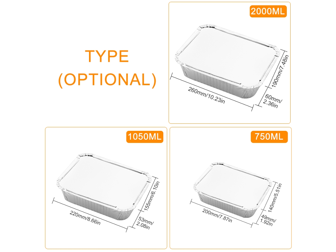 Bandejas Desechables De Papel De Aluminio Con Tapa De 750 Ml Para Cocinar Y Almacenar (20 Unidades/paquete)