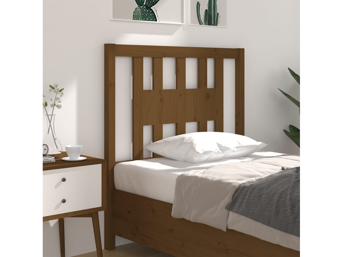 Cabecero Madera Maciza De Pino Marrón Miel 106x4x100 Cm
