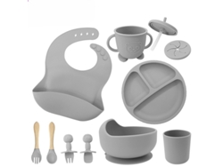 Juego de utensilios de silicona para la alimentación del bebé con ventosas, 10 piezas, gris PANOONA