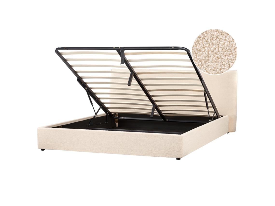 Cama Con almacenaje Beliani Lavaur De Bouclé Beige 185x220x100
