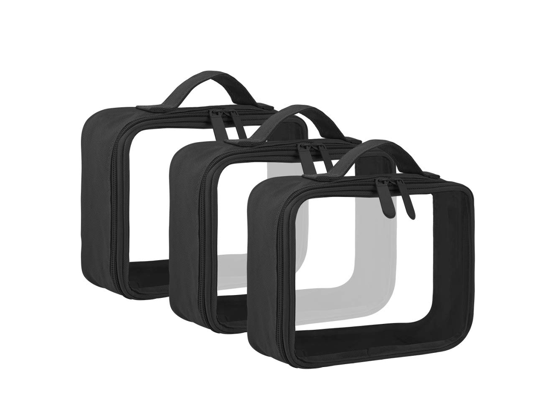 Neceser Con Correa Para Asa, Artículos De Tocador Transparentes Para Líquidos De Viaje, Negro, Paquete De 3 (Mismo Tamaño) ZMDECQNA