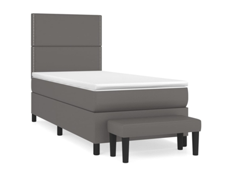 VIDAXL Cama con somier (Gris - Cuero artificial - 193 x 90 x 128 cm)
