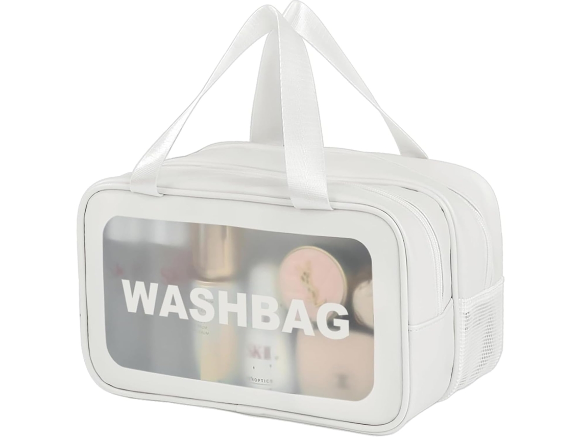 Bolsa Cosmética Impermeable Grande, Separación Seco Húmedo, Blanco