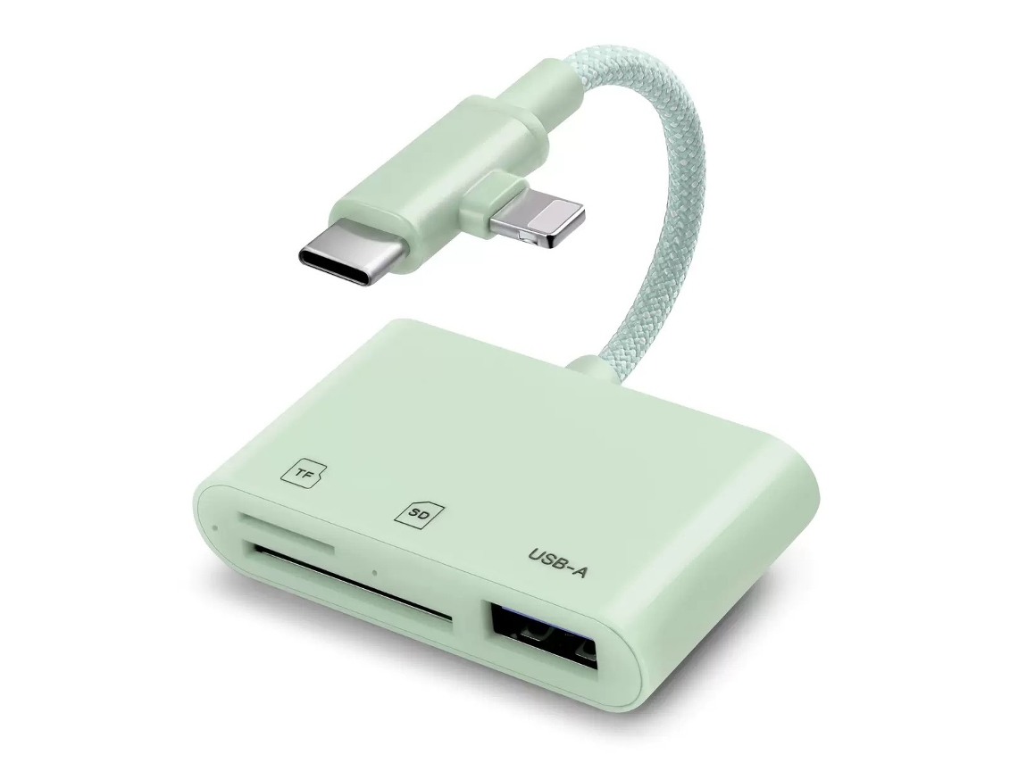 Cable Adaptador Usb-c/lightning A Usb A/tf/sd 3 En 1 Para Iphone Plug And Play Digitallab Verde
