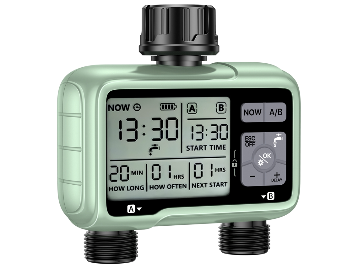 Temporizador Digital De Agua Aoresac Con 2 Salidas Programables, Clasificación Ipx5, Para Riego Automático De Jardines.