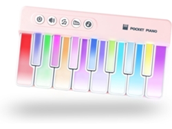 Mini piano de juguete Eifson con teclado, piano de bolsillo portátil con luces para niños pequeños (rosa)