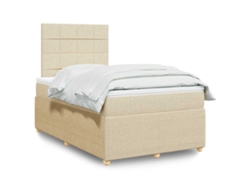 Cama Box Spring Con Colchón Tela Color Crema 120x200 Cm