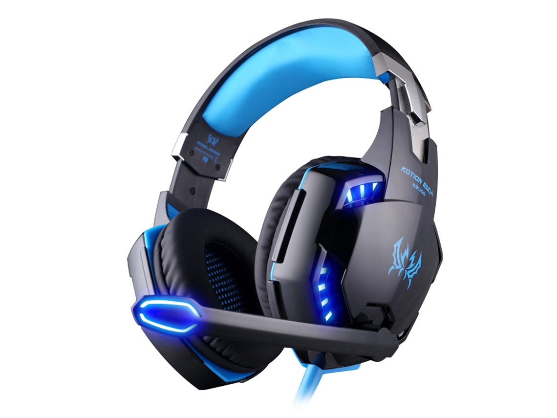 (azul) Auriculares Para Juegos Con Micrófono Estéreo De Graves Profundos Y Luces Led.