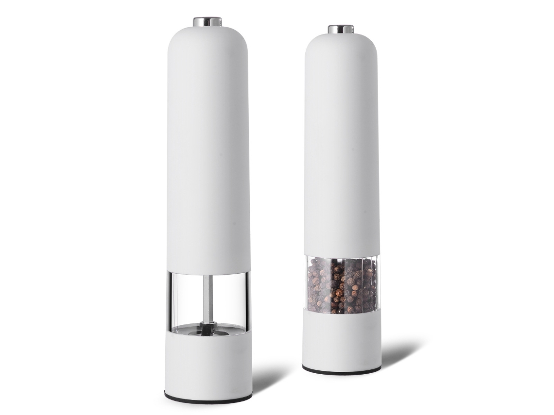 (blanco) Molinillo De Pimienta Y Sal Eléctrico De Plástico Alimentado Por Batería, Molinillo De Especias Recargable Ecológico