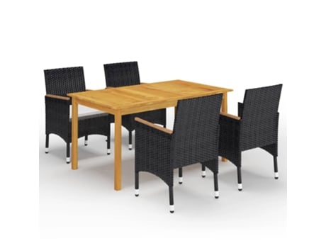 Conjunto 5 de comedor de jardín VIDAXL con cojines negro