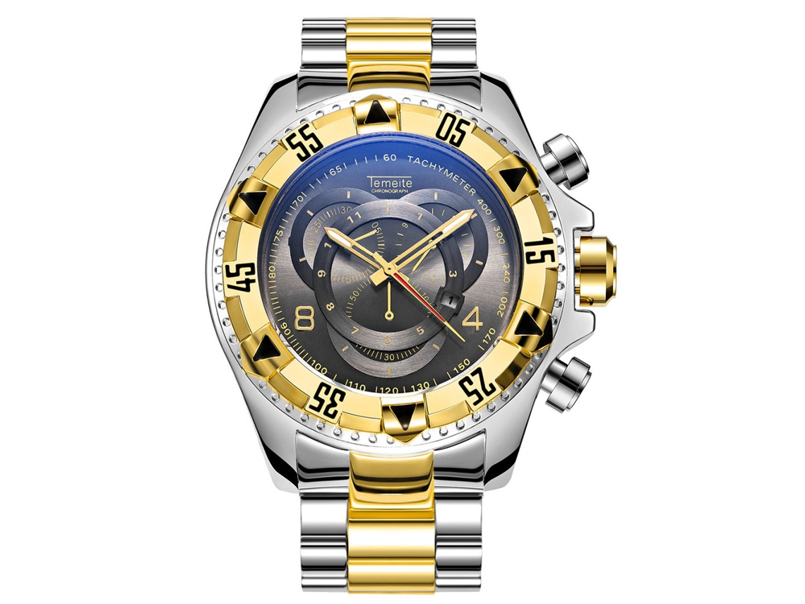 Reloj De Cuarzo Para Hombre Deportivo Acero Impermeable Luminoso Oro Negro Temeite