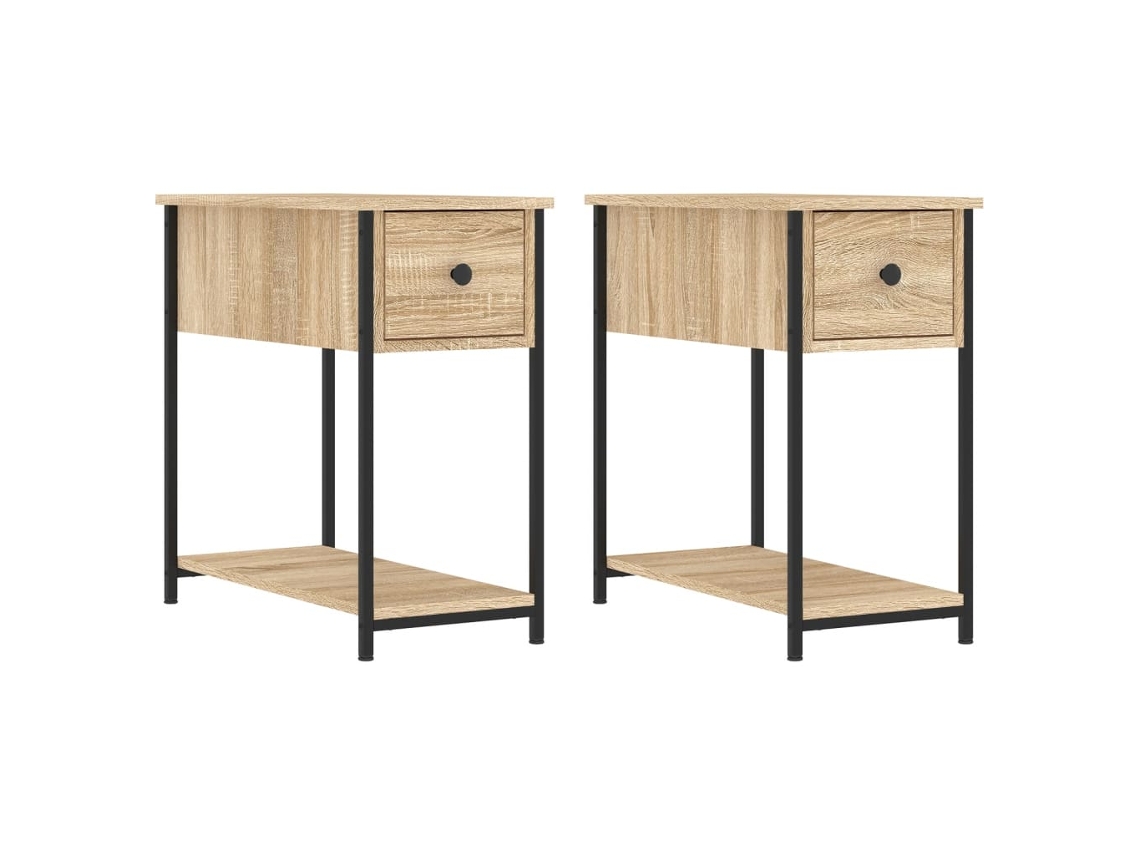 Juego de 2 mesitas de noche de madera de roble Sonoma, EXCLUSIVA MAISON