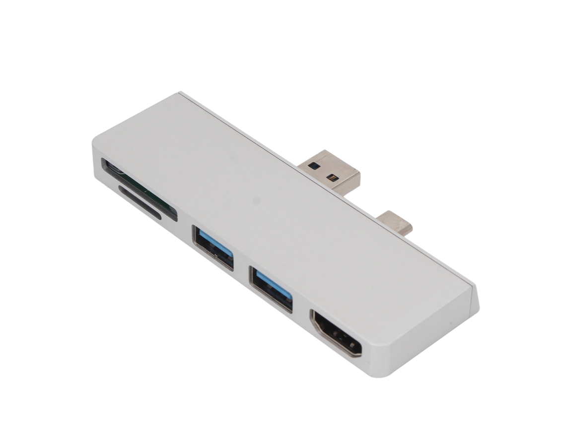 Hub Usb C 5 Em 2 Para Surface Pro 7 Com Hdmi 4k 30hz, 2 Portas Usb3.0 E Leitor De Cartões Prata