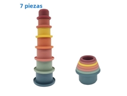 (7 piezas) Vasos y bloques de silicona apilables para bebés, juguete con forma de reloj de arena sin BPA, torre apilable para educación
