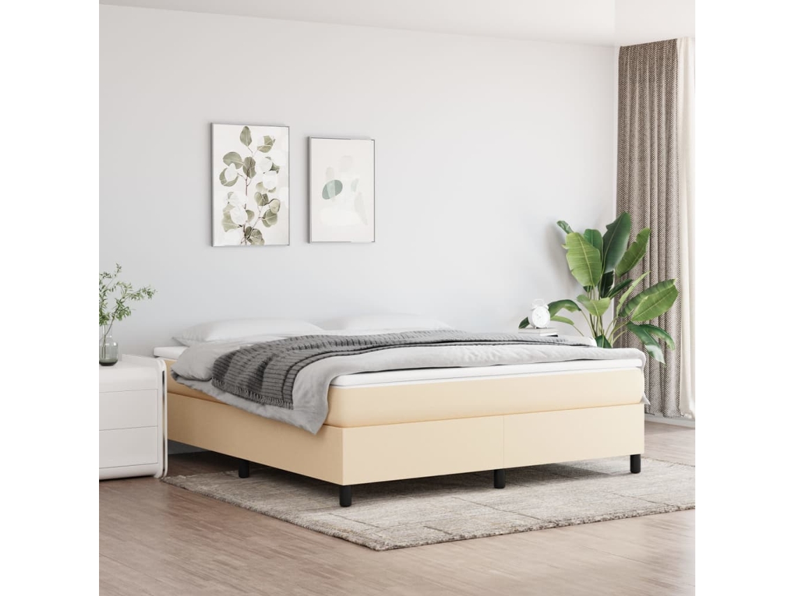 Cama Box Spring Con Colchón Tela Color Crema 160x200 Cm