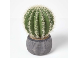 Cactus artificial barril dorado de Homescapes en maceta gris piedra texturizada, 38 cm de alto