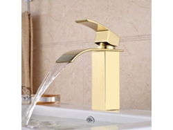 Grifo mezclador moderno de latón con caño cascada, acabado exclusivo para cocina y baño.