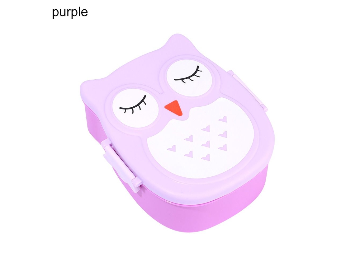 Juego de loncheras dobles con diseño de dibujos animados, lonchera bento con forma de búho MDUG (morado)