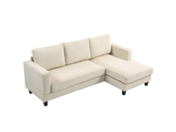 Sofá Chaise Longue 3l L Veludo Assento Encosto Almofadados 214x134x87cm Bege
