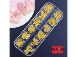 Accesorios para uñas decoradas con pedrería, cristales y apliques de pedrería.