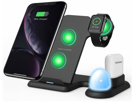 Estación de Carga Sem Rápido Certificado Qi Luz para iPhone 11/12 YIZHOOD Negro