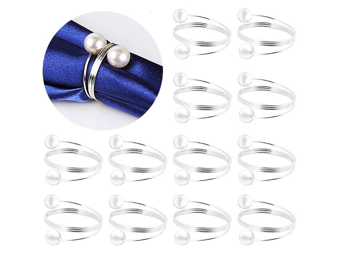 Anillos Para Servilletas De Perlas, Servilleteros De Oro Y Plata Para Bodas Y Fiestas (12 Unidades De Plata)