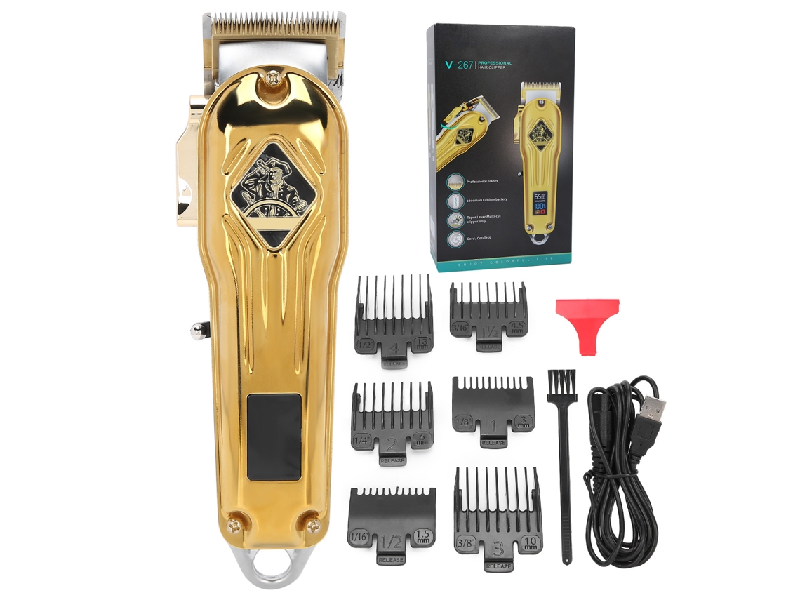 2026 cortador de Cabelo Elétrico Vgr com Display Led, Máquina de Corte e Ferramenta de Estilo Dourada