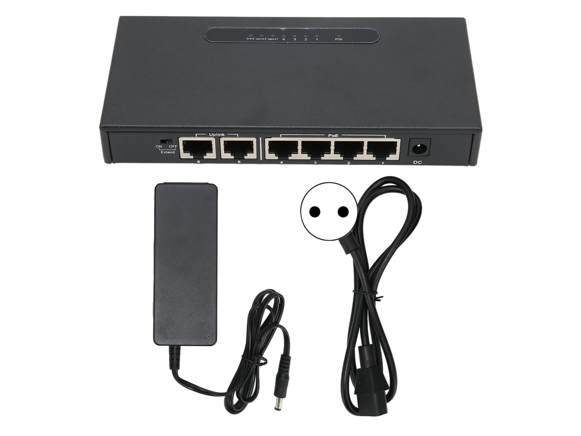 Switch Poe De 6 Portas 250m Detecção Inteligente De Corrente Shell De Metal 10/100mbps
