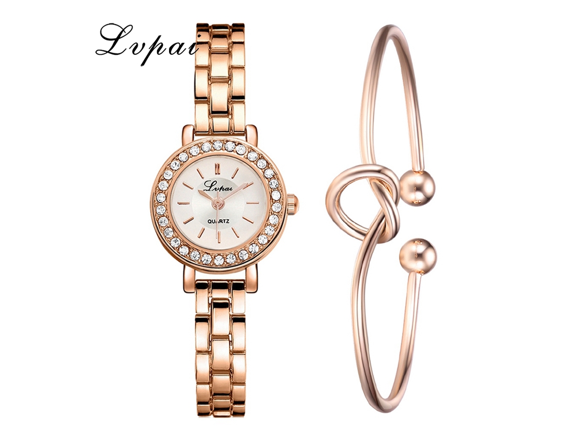 Elegante Reloj De Pulsera De Cuarzo Para Mujer De Estilo Casual Con Brazalete De Oro Rosa Y Blanco.