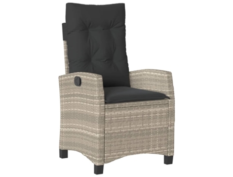 Sillón de jardín reclinable con cojines VIDAXL ratán PE gris claro
