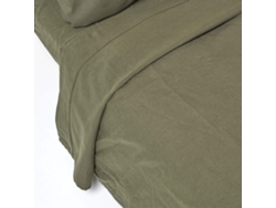 Homescapes Khaki Green Linen Flat Sheet, Double