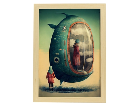 NACNIC Poster Barco Pez En Estilo Surrealismo Cinematográfico Ilustraciones Y Grabados De Historieta Abstracta Y Artística A4 Marcos Madera