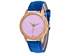 Reloj De Cuarzo Para Parejas Con Esfera Redonda Rosa Y Correa Con Pantalla Azul.
