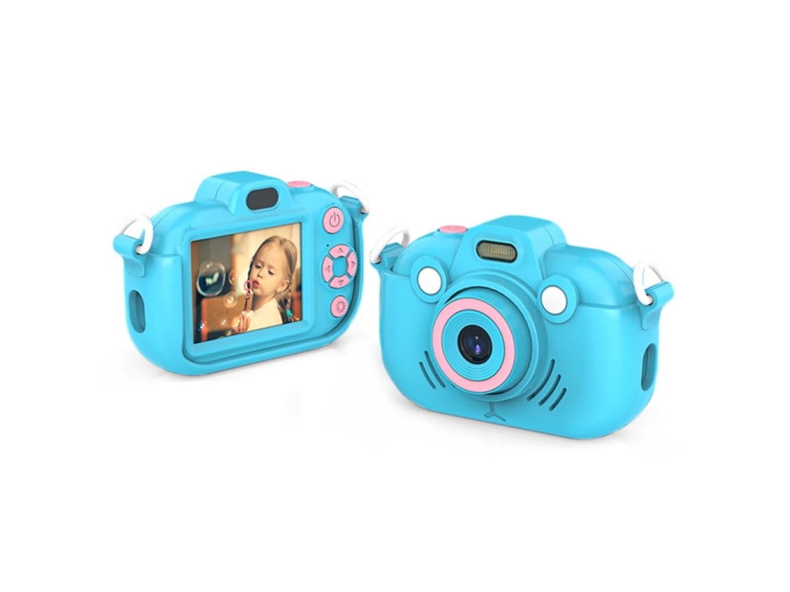 Cámara digital para niños de 2,4 pulgadas con zoom 16x y grabación de vídeo de 2,7 K, estándar europeo, color azul + 32 GB