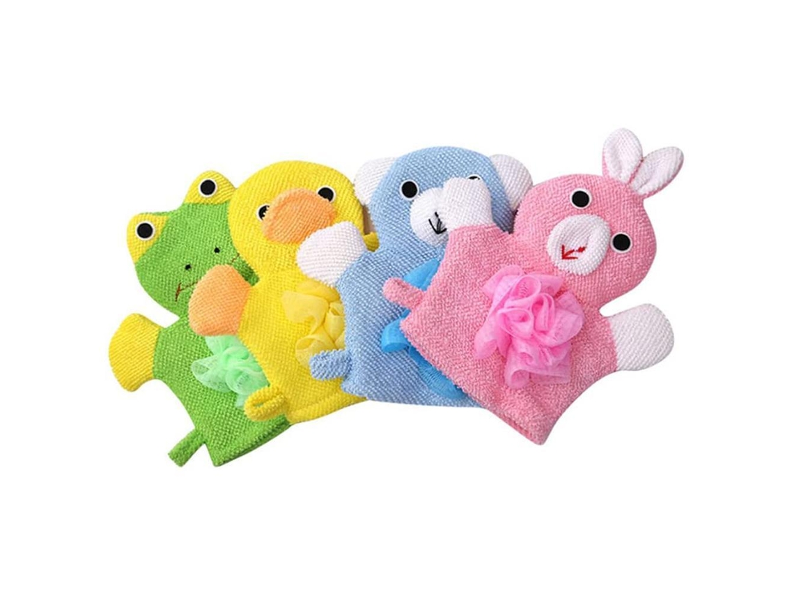 4 Manoplas Exfoliantes De Baño Con Dibujos Animados Para Bebés, Para Niños, De Pe Y Tela, 21x14cm
