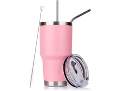 Taza De Acero Inoxidable 30 Oz Con Aislamiento Al Vacío, Doble Pared, Tapa Desplegable Y Regalos Incluidos (rosa)