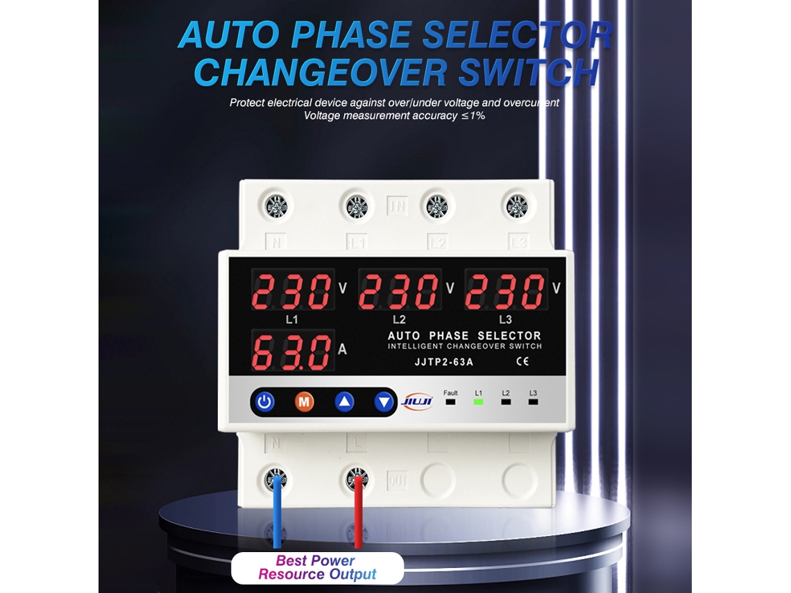 Protector Digital De Voltaje Y Corriente De 3 Polos Con Reconexión Automática Ajustable 63a/100a