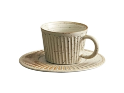 2026da-taza De Café De Barro Con Plato Rayado Manija Redonda Para Regalo Navideño Cumpleaños 5 Oz