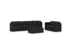 Conjunto 7 muebles de jardín VIDAXL y cojines ratán sintético negro