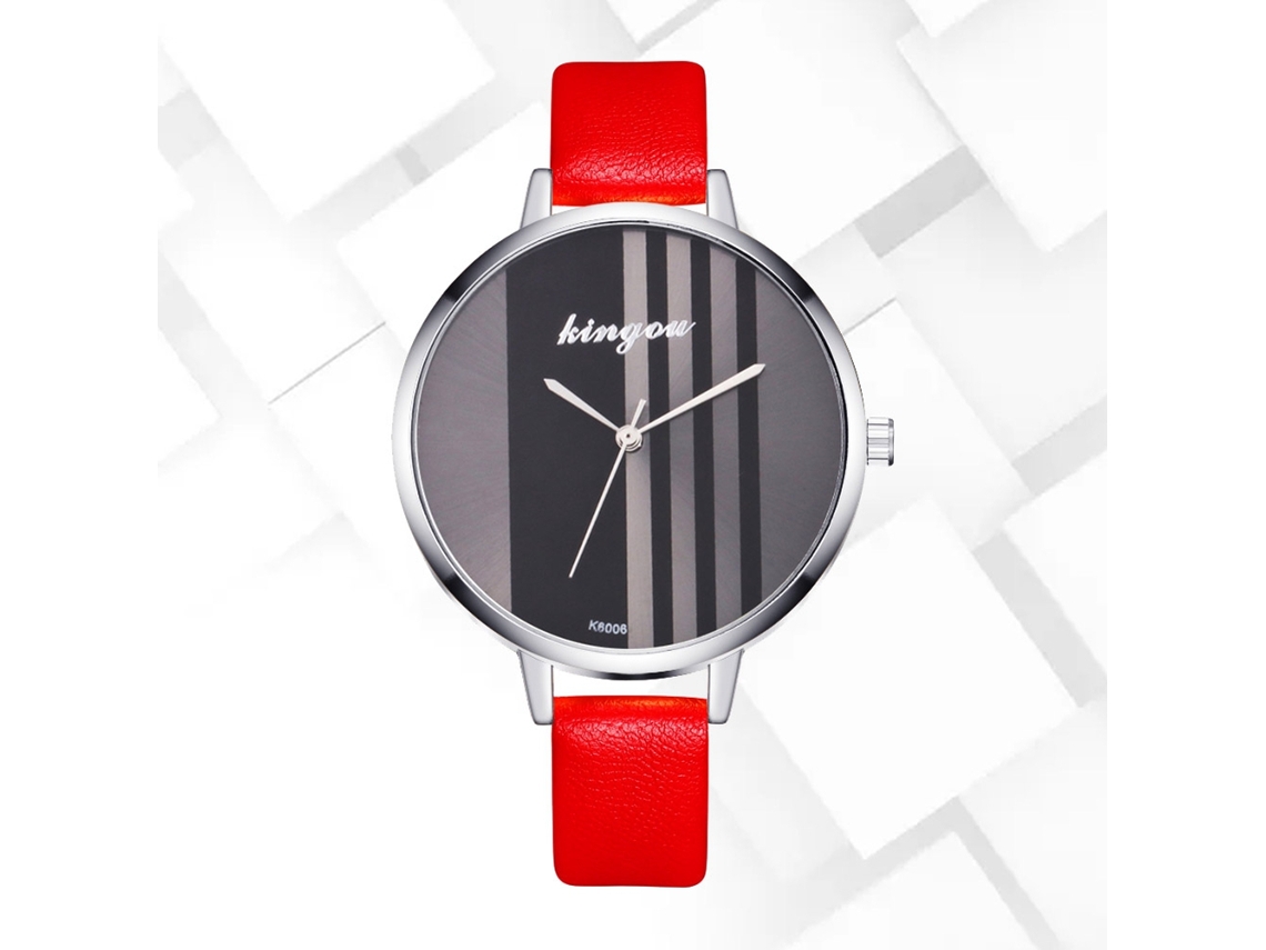 Reloj De Pulsera De Cuarzo Para Mujer Con Correa De Piel Sintética, Estilo Sencillo, Esfera Redonda Roja.