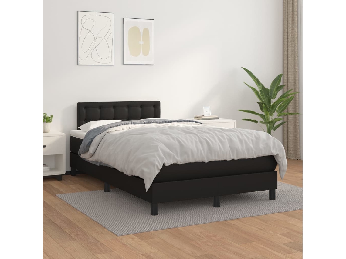 Cama Box Spring Con Colchón Cuero Sintético Negro 120x200 Cm