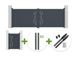 Puerta Batiente 4 M Life Alt. 140 Cm Gris + Puerta Peatonal 1 M Life Alt. 140 Cm + 4 Postes Elda + Motorización Hicker B200