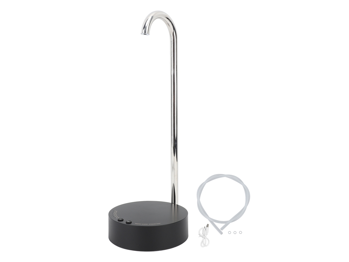 Dispensador de agua eléctrico automático de sobremesa con batería de 1800 mAh y cuerpo de acero inoxidable negro con nombre de marca