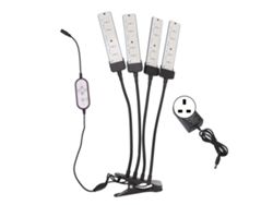 2026-luz De Crecimiento Led De 4 Cabezas Flexible Espectro Completo 5 Niveles De Intensidad Clip Con Temporizador 100-240v Plug Uk