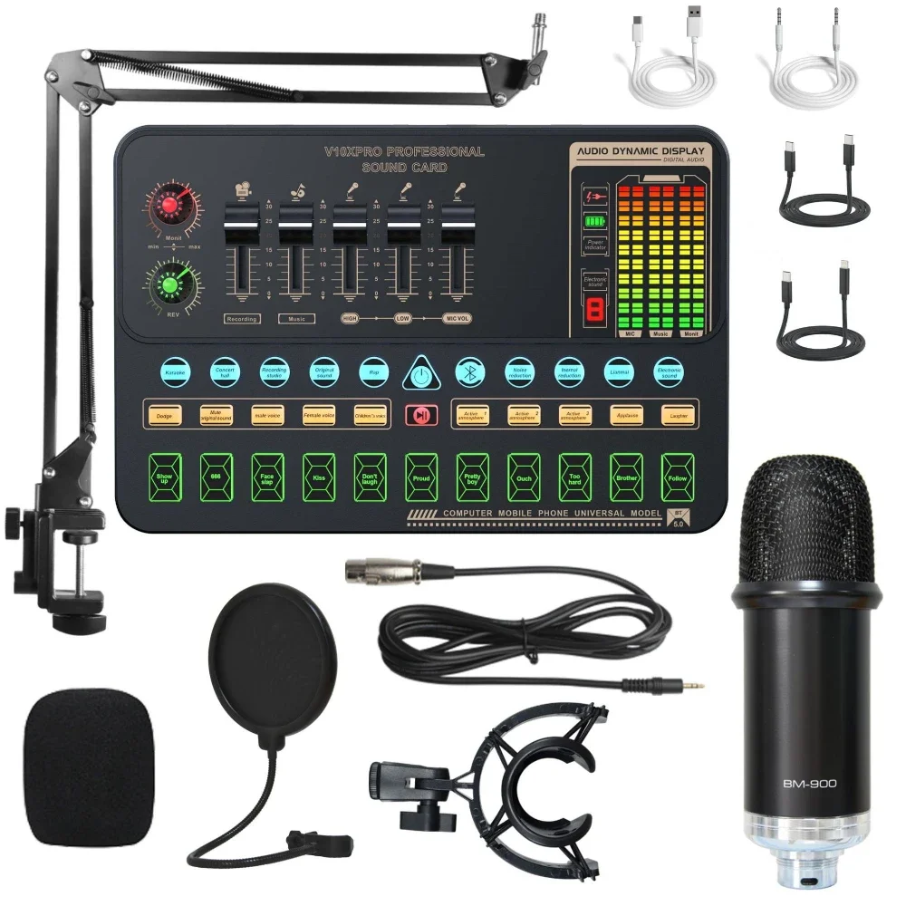 Conjunto de micrófono (negro) - Micrófono de condensador de estudio, ideal para karaoke en PC