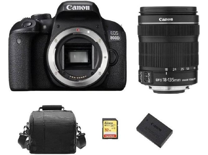 Kit Cámara Réflex CANON EOS 800D EF-S 18-135mm F3.5-5.6 IS STM + SD 32GB + Funda + LP-E17
