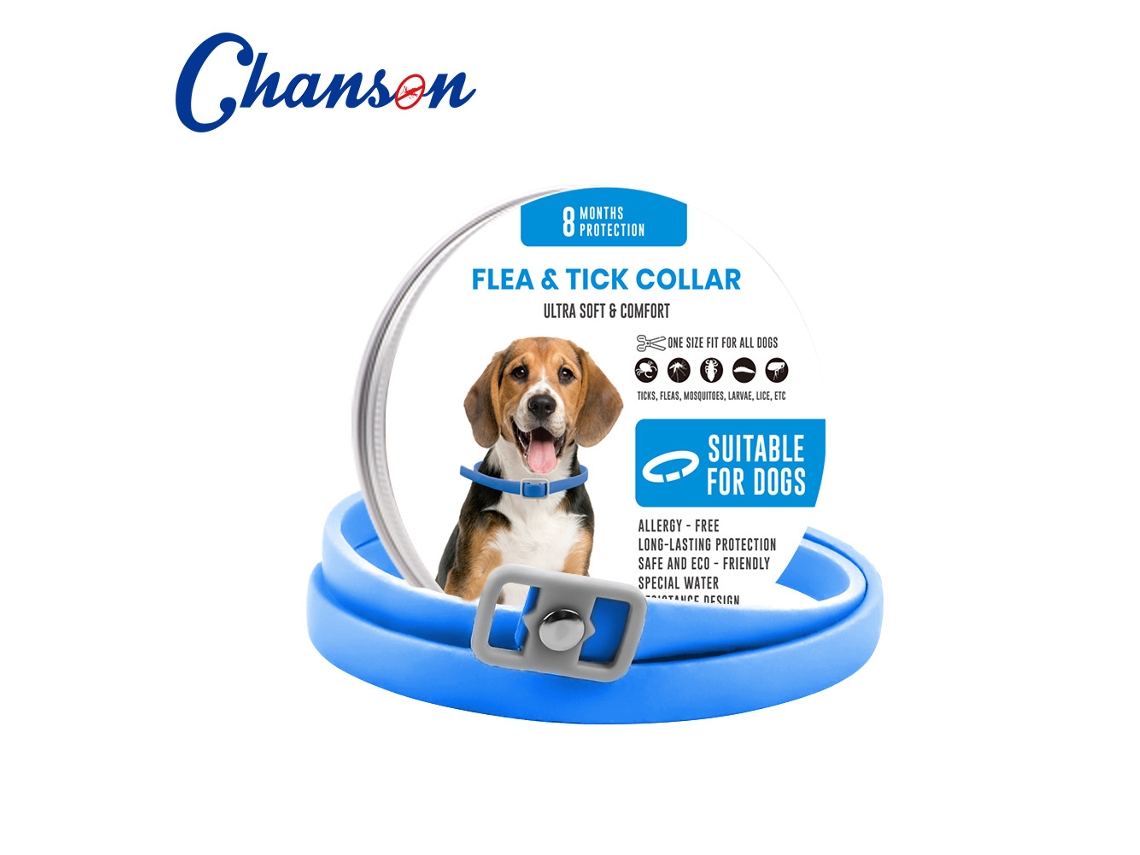Collar antipulgas con protección duradera de 8 meses contra pulgas y garrapatas, 62 cm, DAWNPAVILL (perro azul).